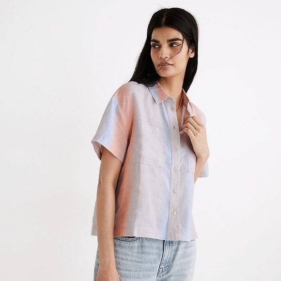 Madewell Linen Beachside Shirt in Ombré Stripe sz S - Picture 1 of 9